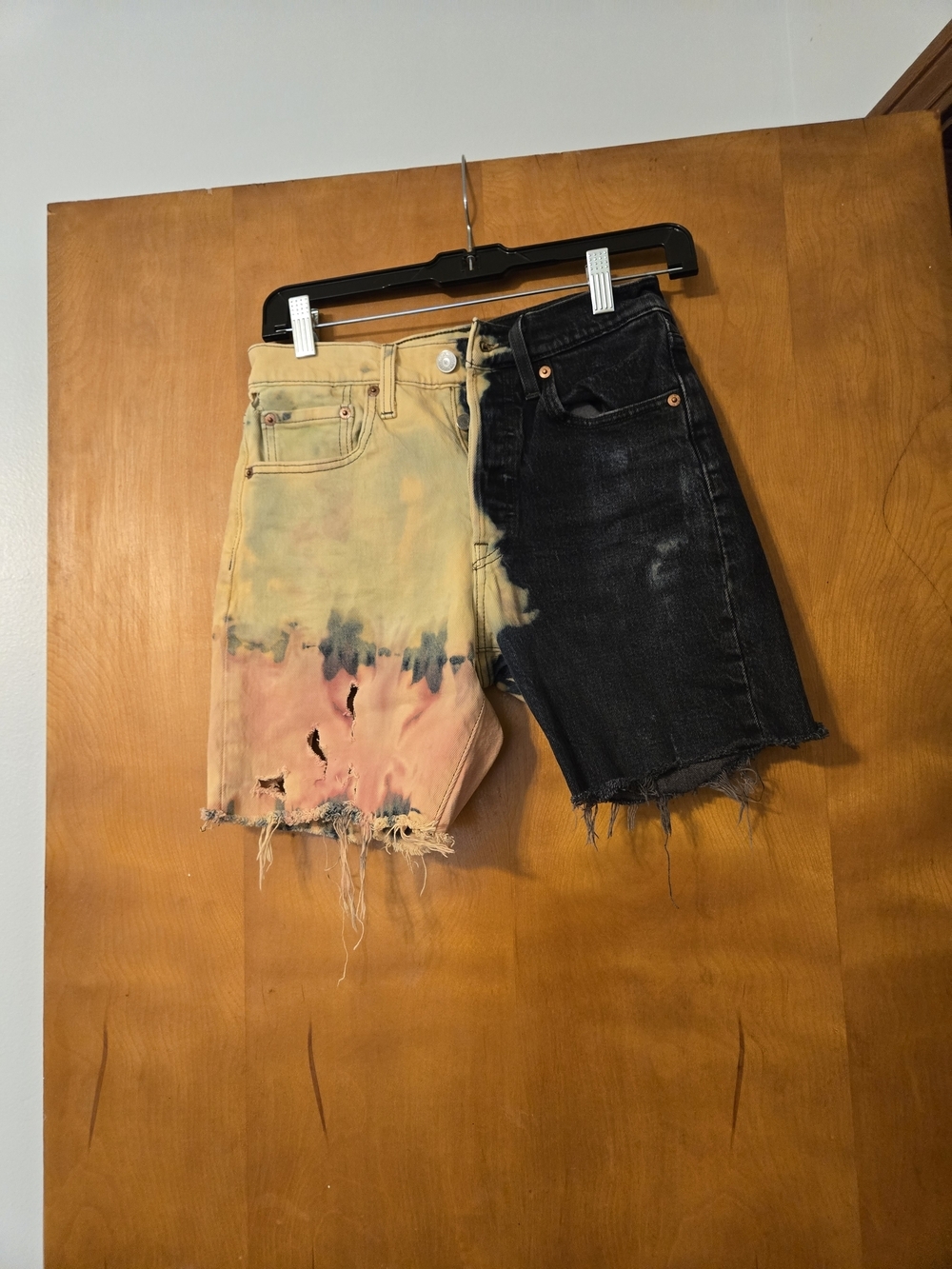 Levi's 501 Premium Bleached Pink Blue Distressed Cutoff Jean Shorts Size 24